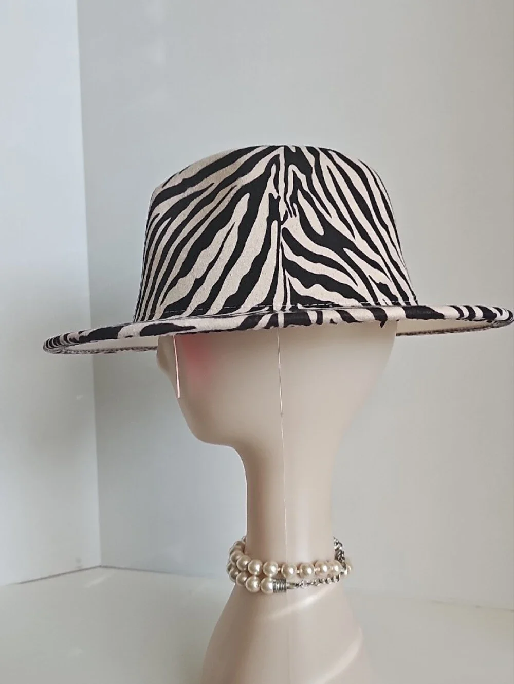 Beloved Millinery Gorgeous Zebra Print Wide Brim Panama Fedora Hat Black & Cream